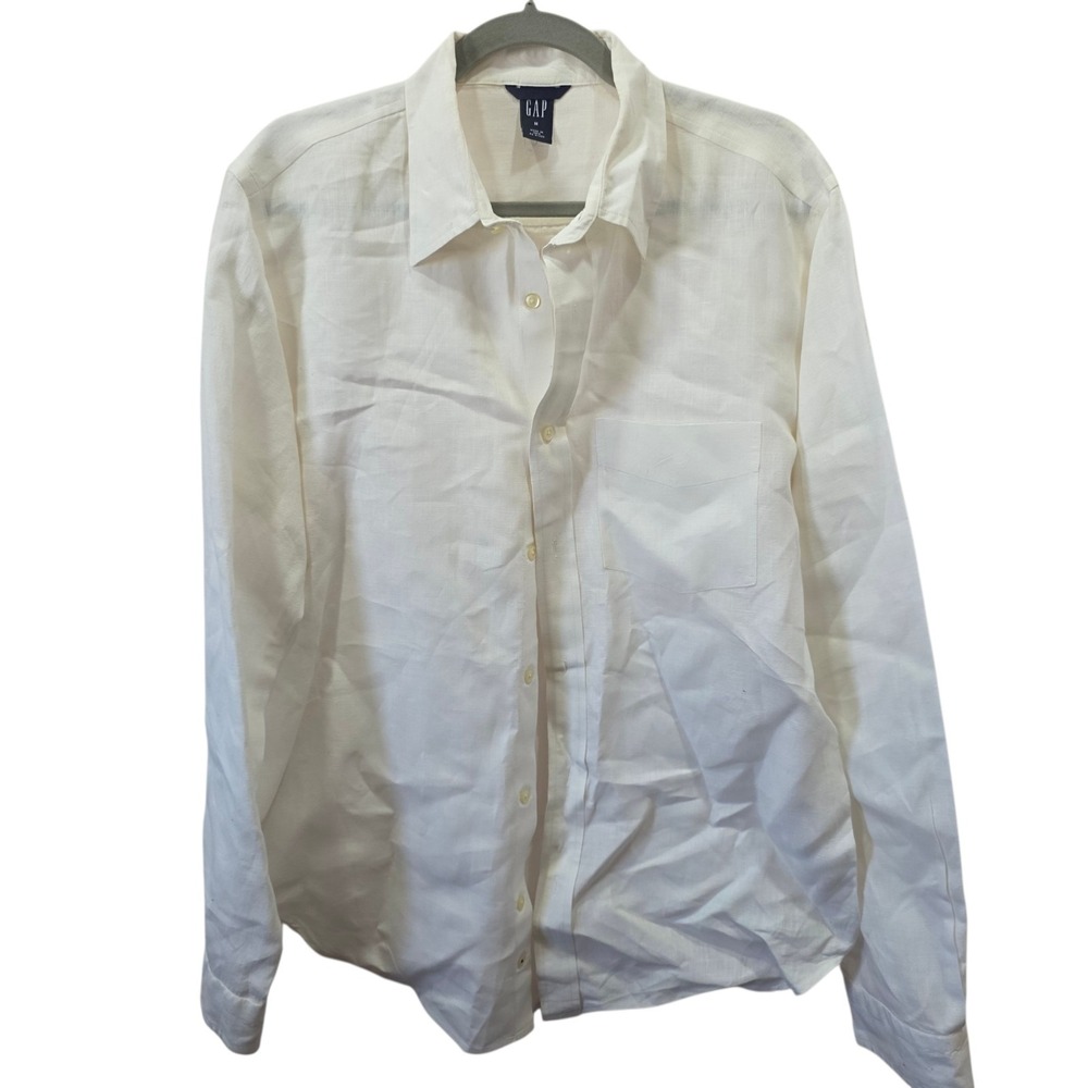 GAP Mens Medium 100% Linen White Button Front Long Sleeve Casual Shirt M